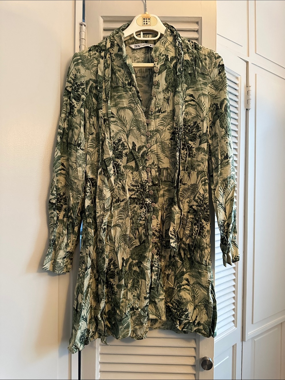 Zara Green Botanical-Print Button Front mini dress